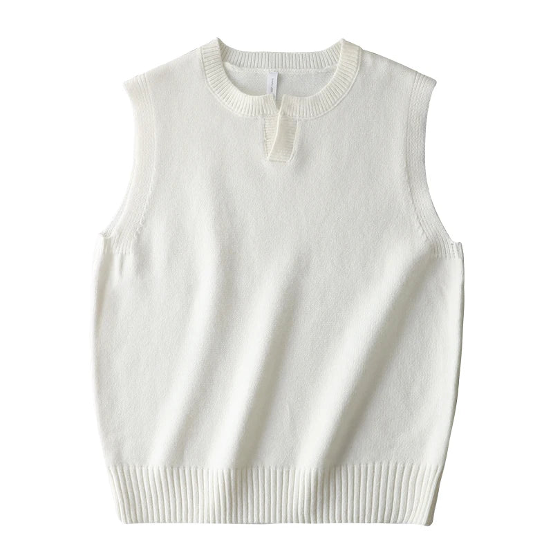 DUKEEN Classic Men's Sleeveless Sweater Vest Autumn Winter Solid Color Preppy Pullover Vest Business Casual Split Neck Knitwear