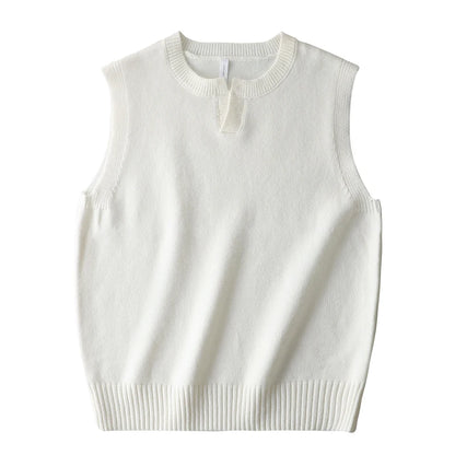 DUKEEN Classic Men's Sleeveless Sweater Vest Autumn Winter Solid Color Preppy Pullover Vest Business Casual Split Neck Knitwear