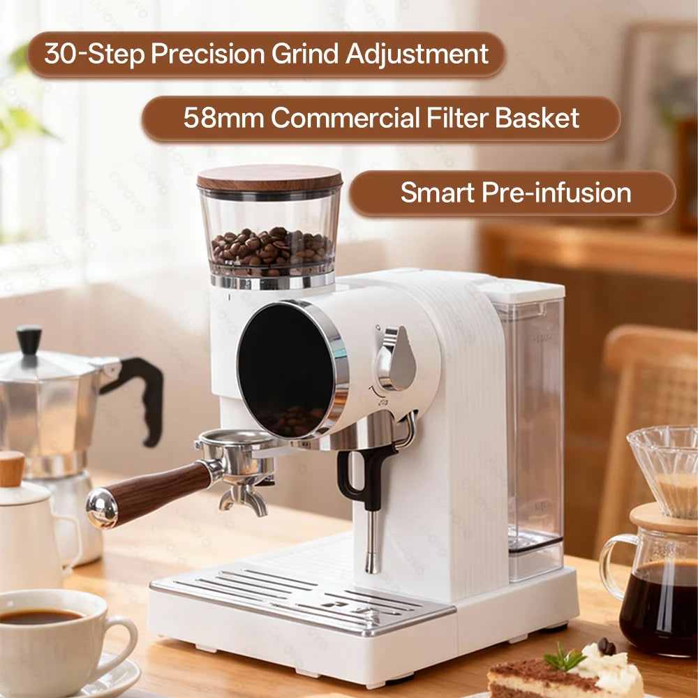 CAFOVO E121 15 Bar 58mm Semi-Automatic Espresso Machine with Grinder With 30-Step Grinder Cold Brew Coffee Maker for Home Cafe