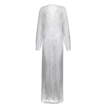 Men Robe Long Sleeves Bathrobe Kimono Mens Pajamas Lace See-through Bathrobe Night Dressing Gown With Jockstrap Thong Set