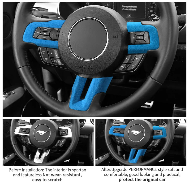 Made of Alcantara For Mustang Steering Wheel Panel Decorative Strips Trim Frame Sticker Car Premium Interior Tuning Accessories