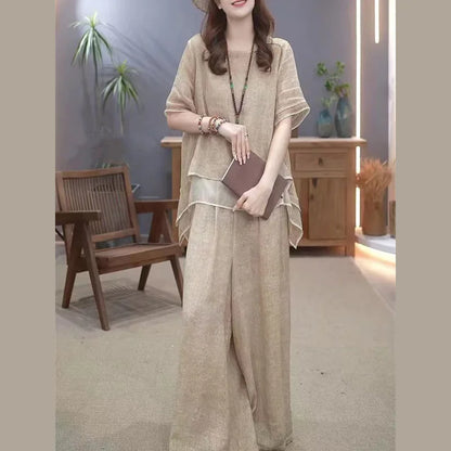 Retro Cotton Linen Set Women's Summer 2026 New Ethnic Style Loose Slimming Belly Covering Two-Piece Set Fashionable Casual Wear