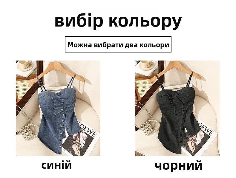 Irregular Halter Neck Denim Crop Top Women Summer Outdoor Wear with Chest Pad Slimming Sexy Girl Shirt Short Length Zipper