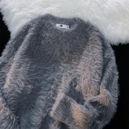Warm Loose Men's Knitted Sweater Soft Fluffy round Neck Casual Winter Fashion Thick Long Sleeve Youth Style  Color