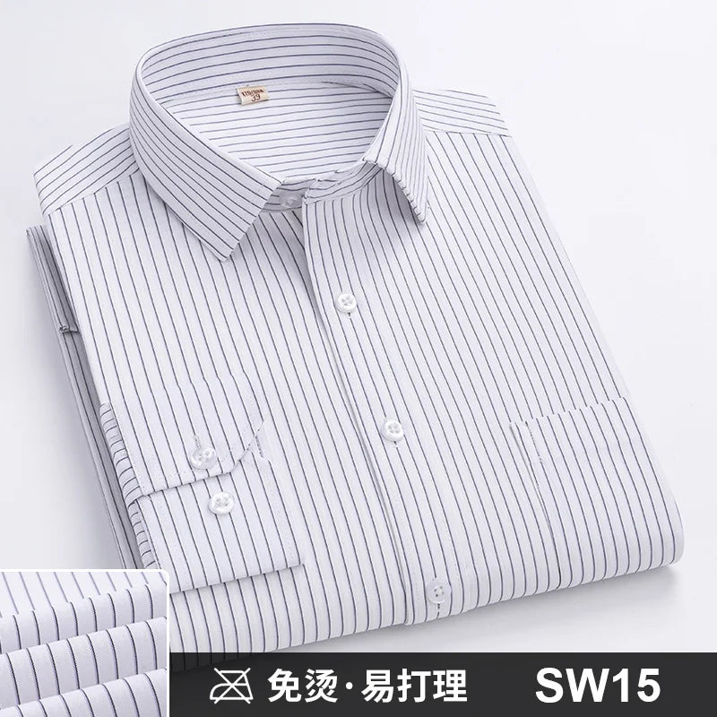 Men's Formal Shirt Long Sleeve S~8XL Oversized Office Solid Color Striped Anti-wrinkle Non-ironing Fashion Business White Shirts