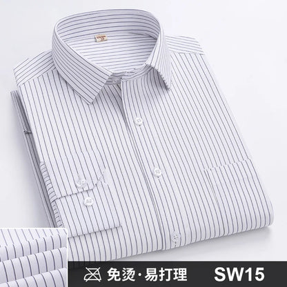 Men's Formal Shirt Long Sleeve S~8XL Oversized Office Solid Color Striped Anti-wrinkle Non-ironing Fashion Business White Shirts