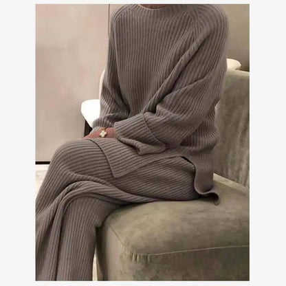 Casual Women's Knitted Sweater Two-Piece Set Cross-Border Fashion Spring Long Sleeve Pants Long Pants Suitable for 18-25 Year...