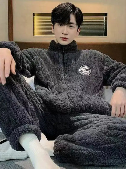 2026 New Coral Fleece Sleepwear Men's Fashionable Warm Flannel Spring Autumn Winter Thickened Outdoor Wear Home Clothes