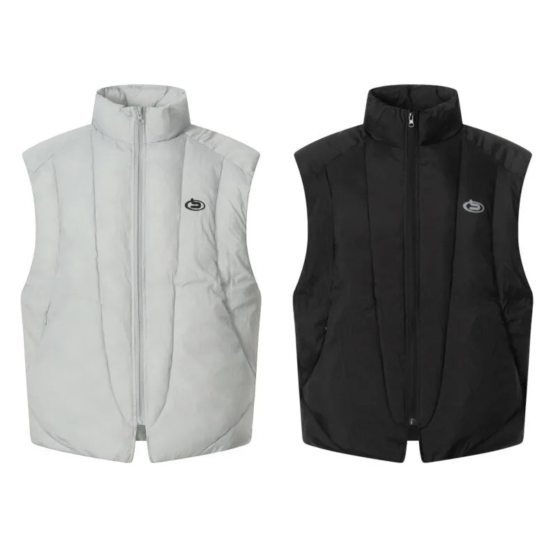 Winter men's high street trendy loose casual versatile sleeveless camisole, thick half high collar cotton jacket, vest jacket