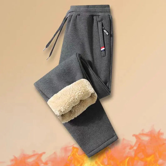 Thickened Fleece Lined Men's Sweatpants Loose Fit Casual Sporty Trousers Autumn Winter Style Youthful Pure Color Long Pants