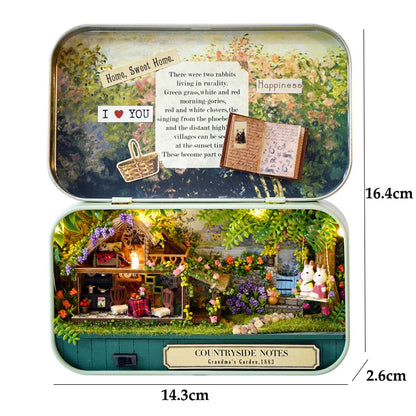 DIY Time Message Box Miniature Dollhouse Kit with LED Light Wooden Assembled Model Handmade Craft Puzzle Toy for Birthday Gifts