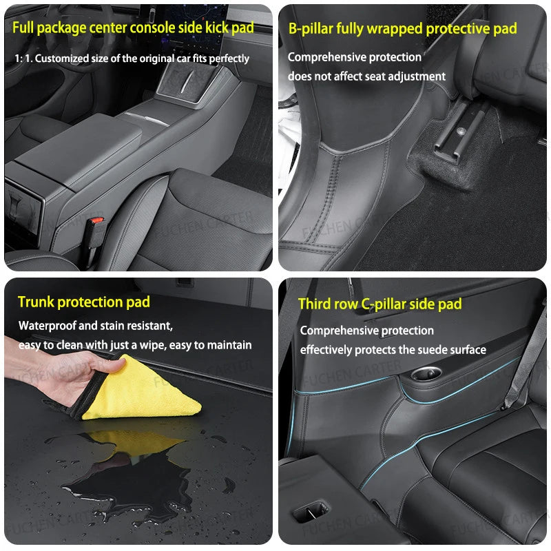 For Tesla NEW ModelYL2026 Leather Front Rear Door Sill Protector Threshold Strip Anti-kick Guard Panel Waterproof Pad Accessorie