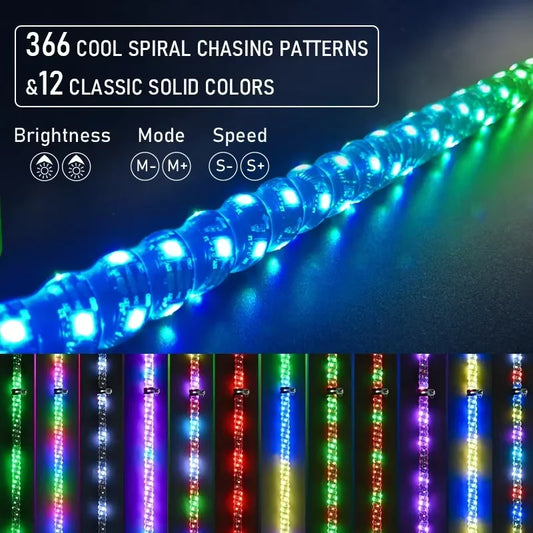 1/2 PCS 2/3/4FT LED Whip Lights RGB Waterproof Multi-Color Flagpole Lamp Bowlight for Offroad Sand Rails Buggies SxS ATV/UTV RZR