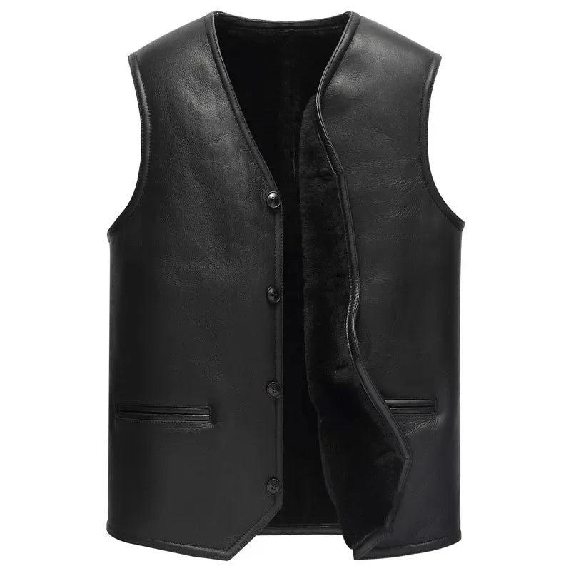 Genuine Leather Jacket Men Winter Real Fur Vest Real Lamb Fur Coat Men Thick Warm Jacket Lamb Wool Vest куртка мужская зимняя FC