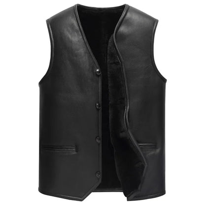 Genuine Leather Jacket Men Winter Real Fur Vest Real Lamb Fur Coat Men Thick Warm Jacket Lamb Wool Vest куртка мужская зимняя FC