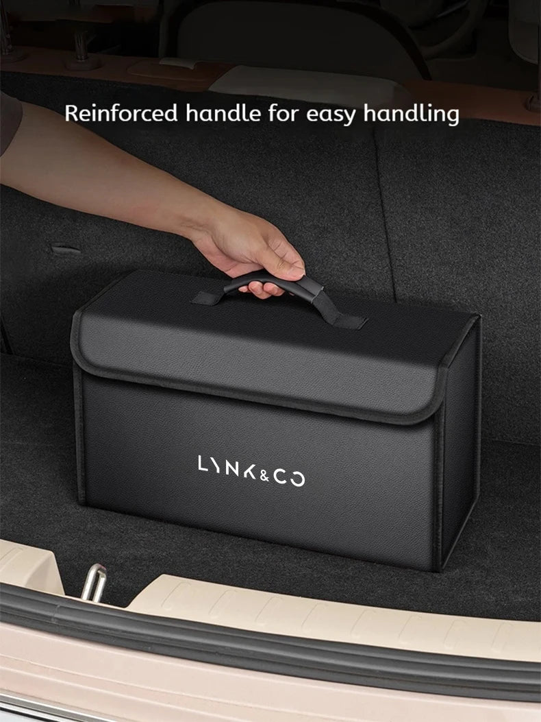 Car Trunk Storage Box Fit For LYNK&CO 01 02 03 05 06 07 08 09 10 Z10 Z20 900 2024 2025 Storage Bag Leather Car Trunk Tool Box