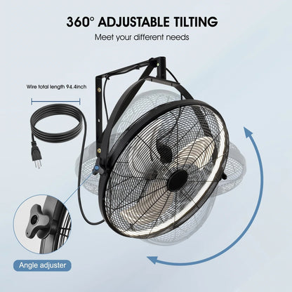 Modern Wall Fan Remote Control 6 Speed Electric Fan Ventilation Multi-Adjustable Oscillating Head Timer LED Ceiling Fan Light