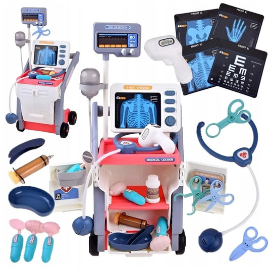 Doctor Toy Set for Kids Pretend Play Medical Trolley Kit with Stethoscope Simulated ECG Machine Doctor Role Play Tools Gift