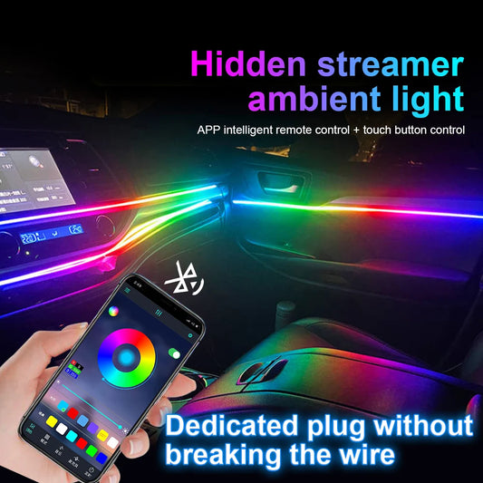 18 in 1 New LED Hidden Car Ambient Light Interior LED Black Hidden Acrylic Atmosphere Strip RGB 64/Full Colors Streamer Symphony