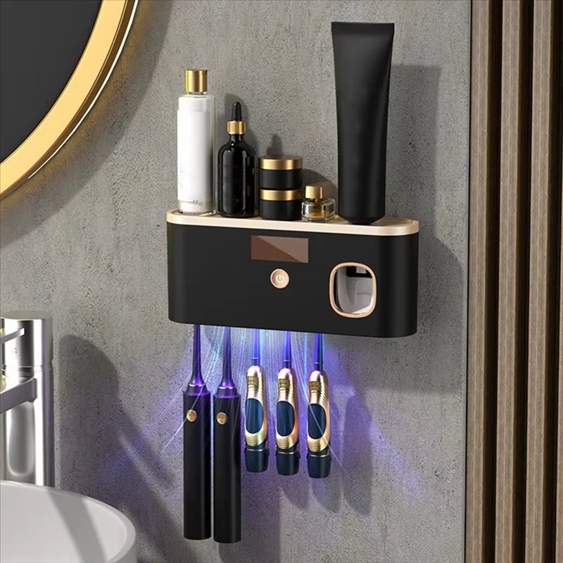 Intelligent UV Toothbrush Sterilizer Wall Mounted Automatic Toothpaste Squeezer Storage Rack Household Bathroom Accessories