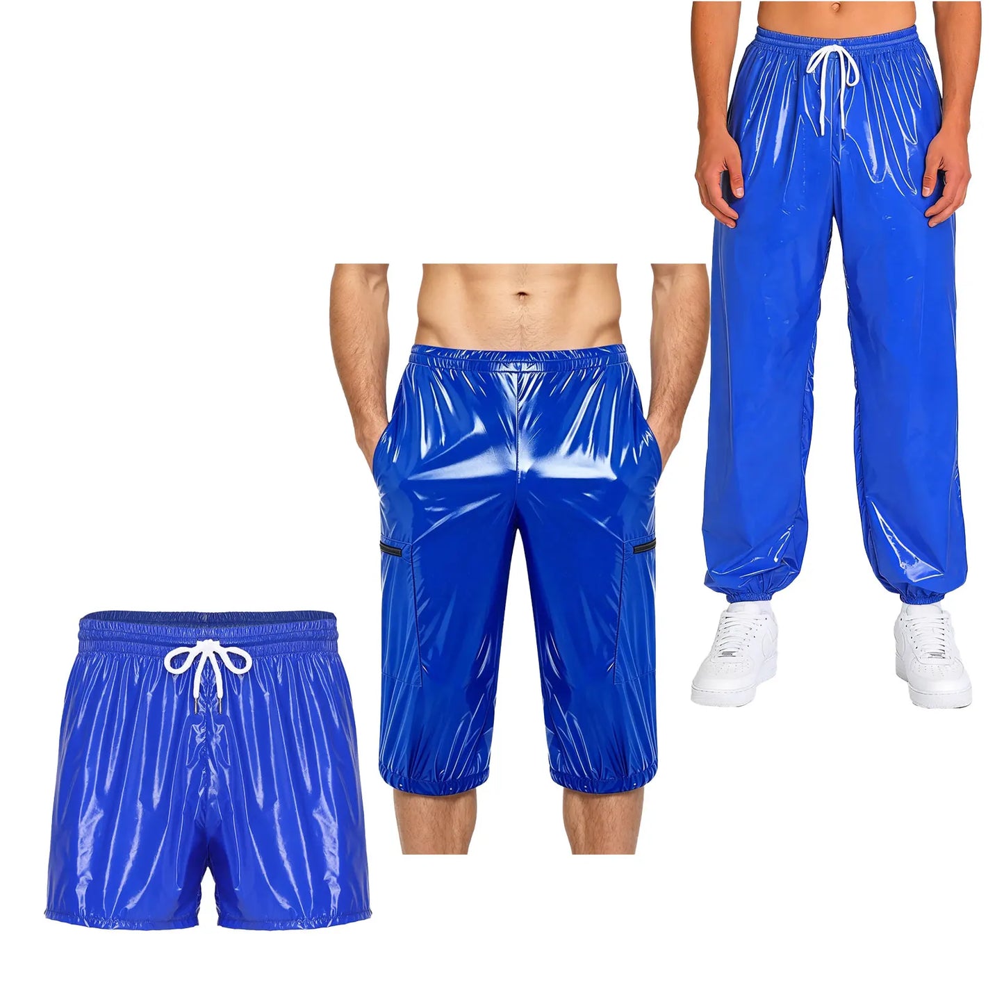 Men Waterproof Jogging Pants Elastic Waistband Track Trousers Long Pants for Dance Workout Beach Cycling Wear Sports Short Pants