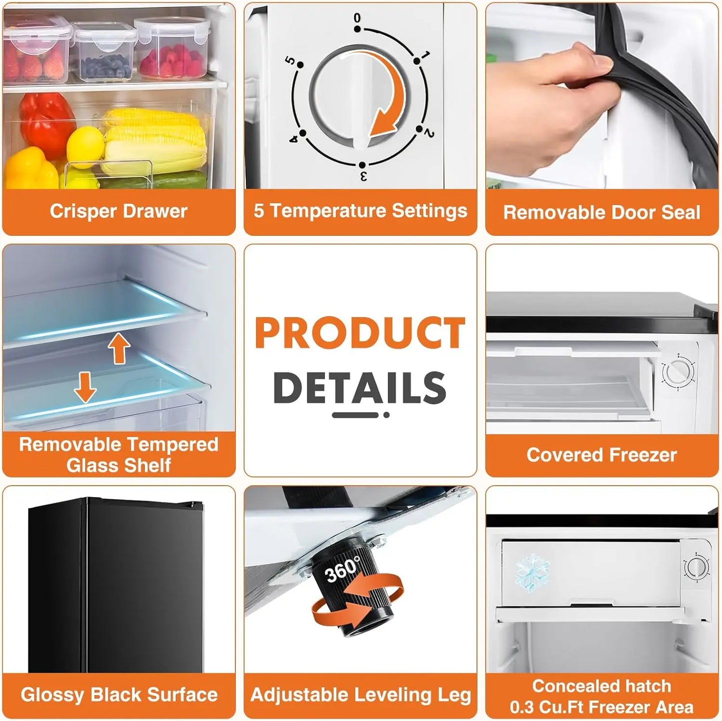 3.2 Cu.Ft Mini Fridge with Freezer Small Refrigerator Single Door Adjustable Thermostat Energy