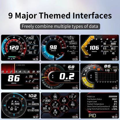 Head up Display OBD + GPS Car Water Temperature Turbo Oil Temperature Multi-function Meter LCD Display Automotive Speed Alarm