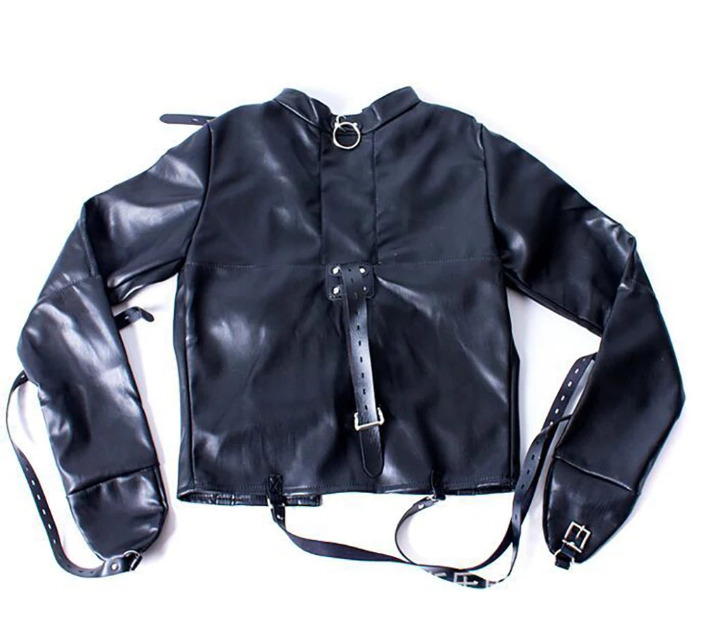 SM Games Bondage Straight Jacket Harness,Slave Role Gimp Costumes Sextoys BDSM Leather Lingerie Straitjacket with Crotch Strap