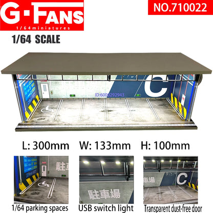 G Fans 1/64 Scale Car Garage Miniatures Model Car Parking Lot Diecast Scene Display Vehicle Scene Toy Background Collection