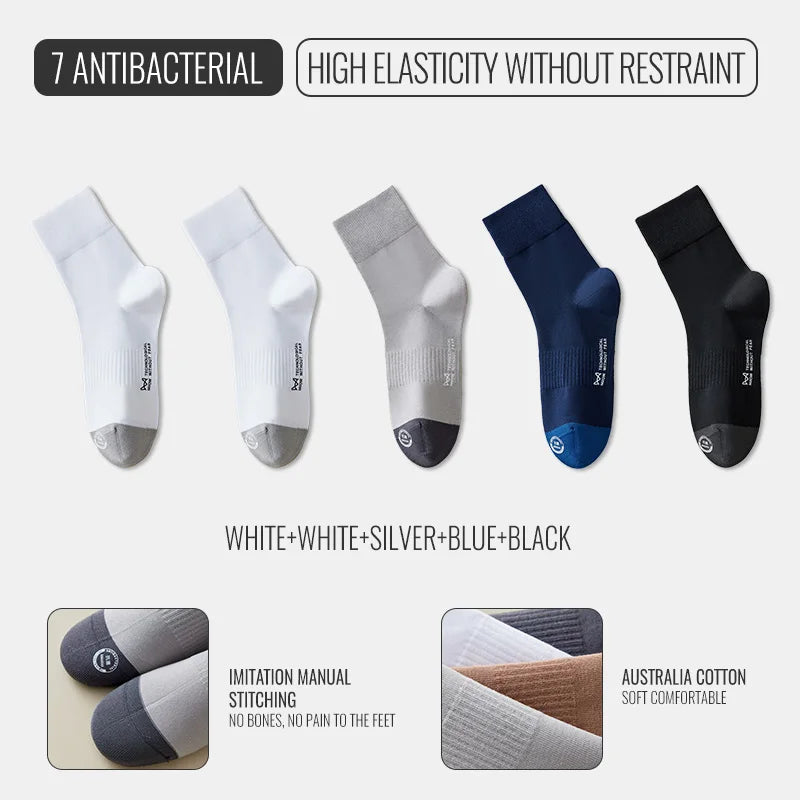 MiiOW Australian Cotton Socks Men Business Dress Black White Long Sock Antibacterial Anti Odor Crew Socks Breathable Sport Sock