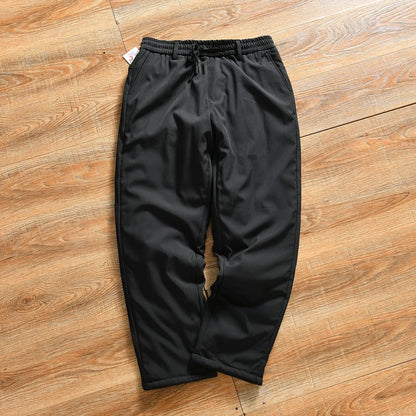 Thickened Fleece Lined Loose Straight Leg Cotton Pants for Men Winter Outdoor Sports Warm Self-Heating Casual Basic  Color