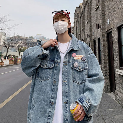 American style cool jacket denim jacket men's spring and autumn style trendy brand high-end sense new loose casual clothes