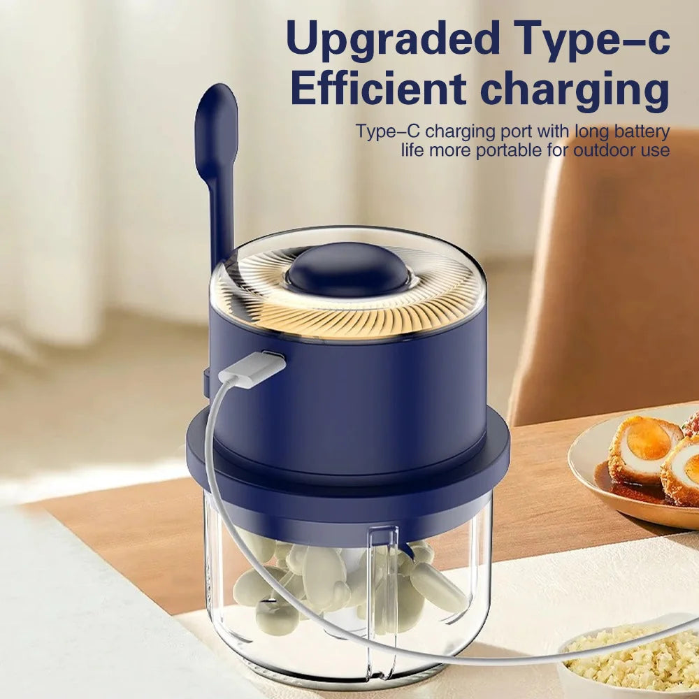 Electric Garlic Mincer & Crusher Multi-Function Vegetable & Fruit Mini Garlic Peeler 6-Blade Meat Grinder