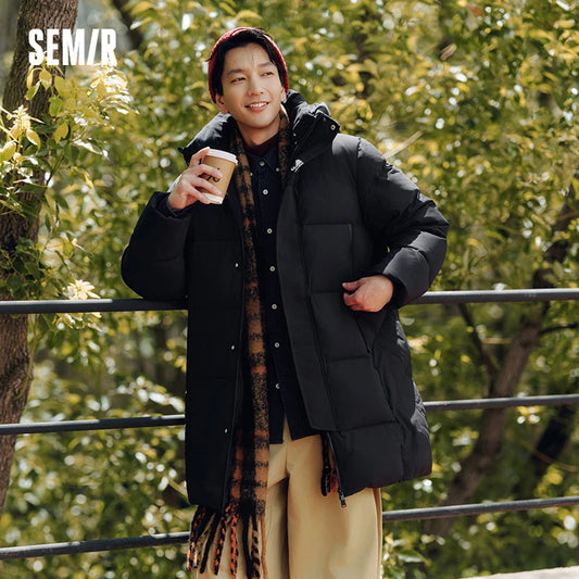 Semir Down Jacket Men Winter 90% Down Fill Windproof Three-Resistant 2025 New Outdoor Long Hooded Puffer Warm Men's Wear