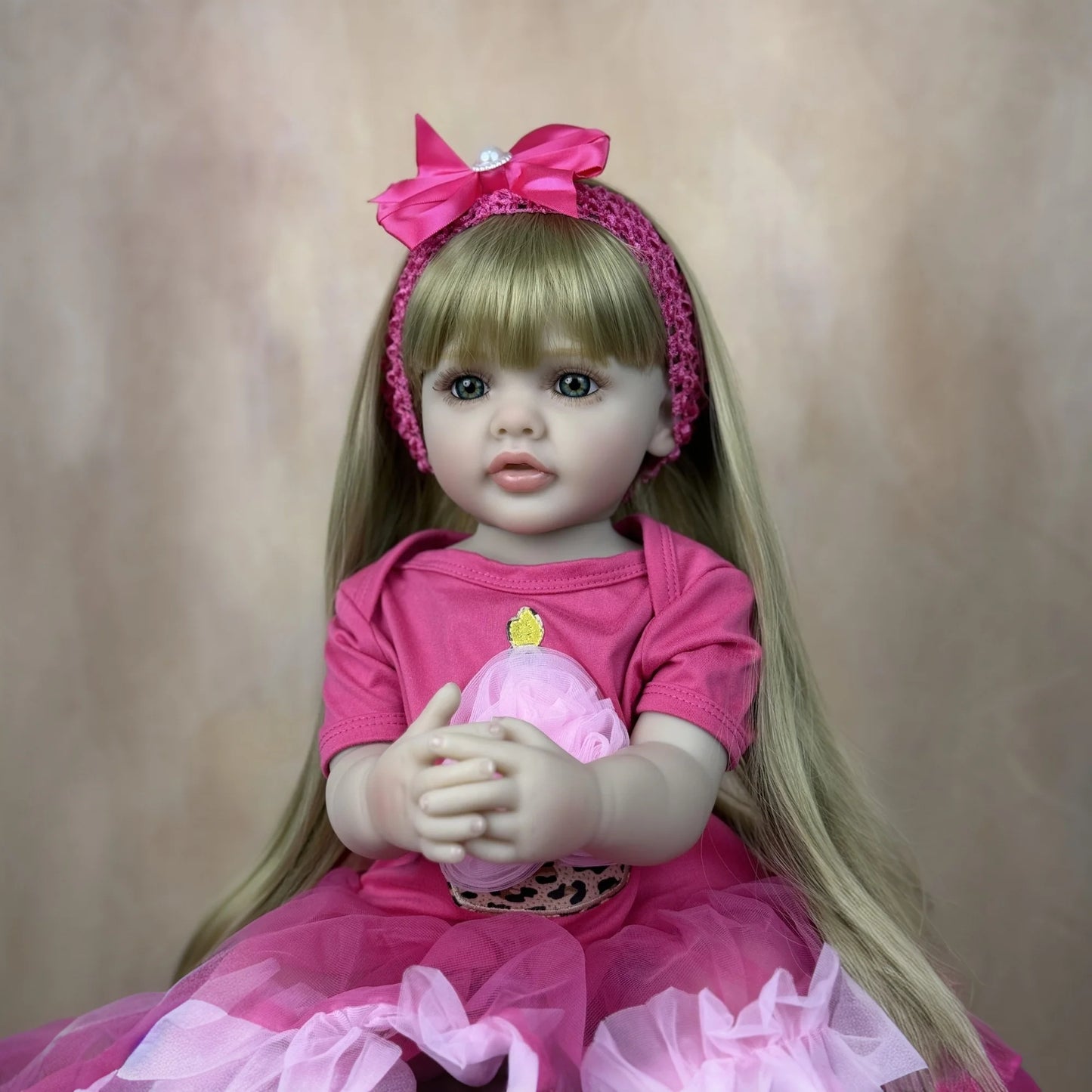 BZDOLL 22in 55cm Full Vinyl Body Reborn Baby Doll Long Hair Princess Bath Toy Dress Up and Bedtime for Kids Lovely Birthday Gift