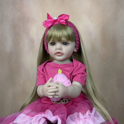 BZDOLL 22in 55cm Full Vinyl Body Reborn Baby Doll Long Hair Princess Bath Toy Dress Up and Bedtime for Kids Lovely Birthday Gift