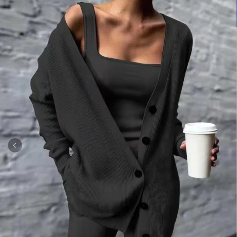 Autumn and Winter Women's Cross-border Knitting Amazon New Western Women's Jacket Vest Pants Three-piece Set
