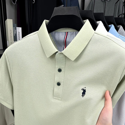 100% pure cotton short sleeved men's polo shirt summer fashion high-end brand pony embroidery golf top casual business T-shirt