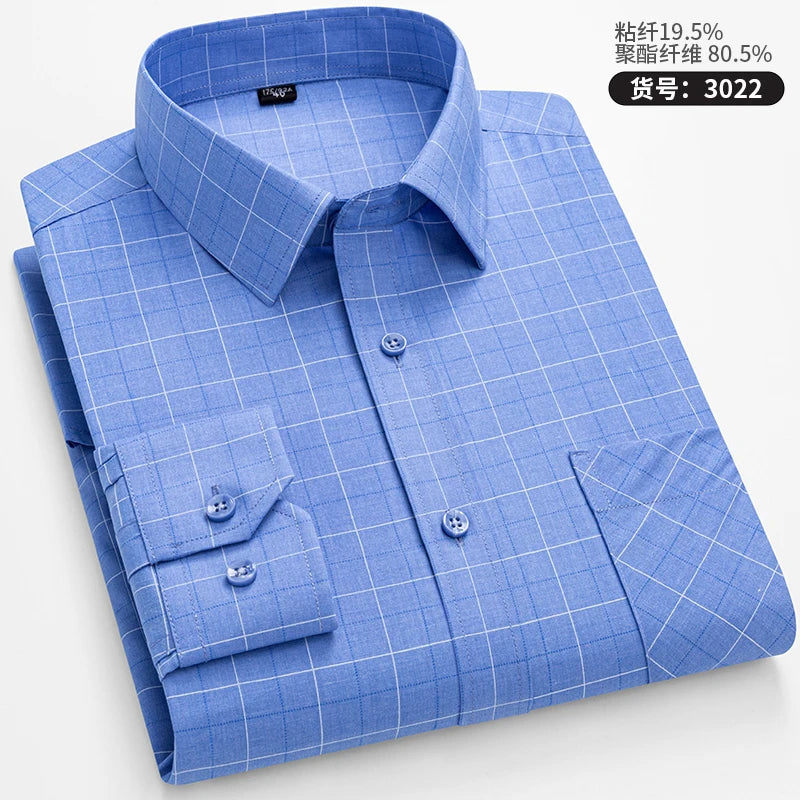 High Quality Men's Shirts Spring Autumn Long Sleeve Wrinkle Resistant Non Ironing Stripe Man Clothing  Big Size 5XL 6XL 7XL