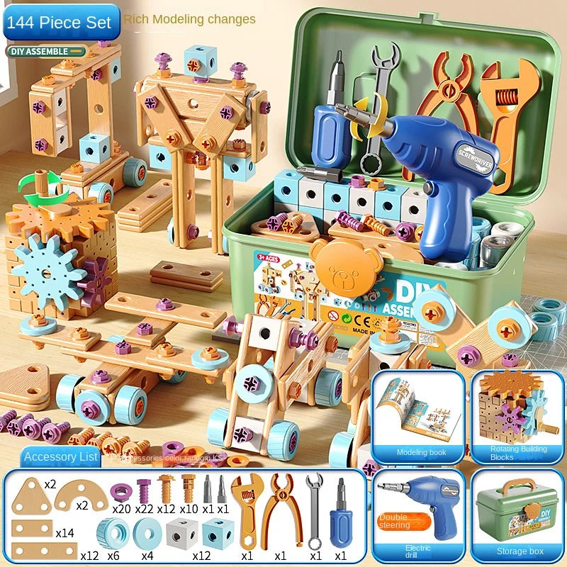 Educational DIY Nut Hand Disassembly Assembly Puzzle Simulated Screwing Toolbox for Kids Shape Insert Blocks Toy for Boys