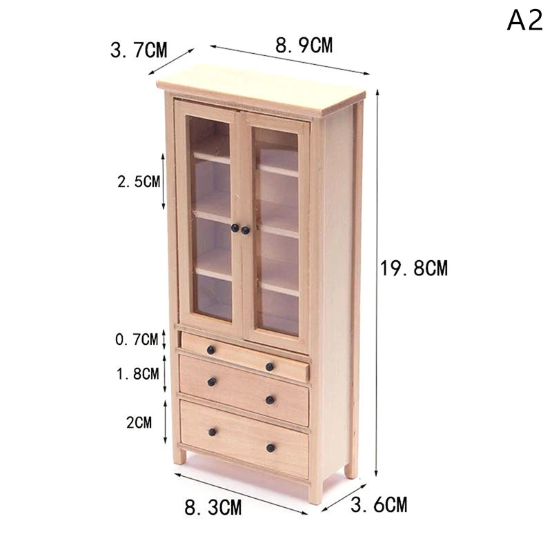 1Pcs Dollhouse Miniature furniture Bookcase Display Shelf Modern Style Wood Bookcase Doll House Toys