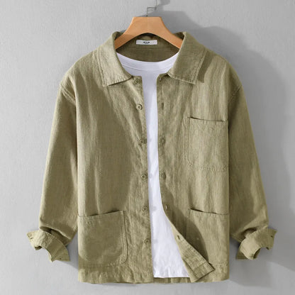 Spring Autumn New Solid Color Casual Long Sleeve Shirts for Men Clothing Cotton and Linen Soft Streetwear FY9796