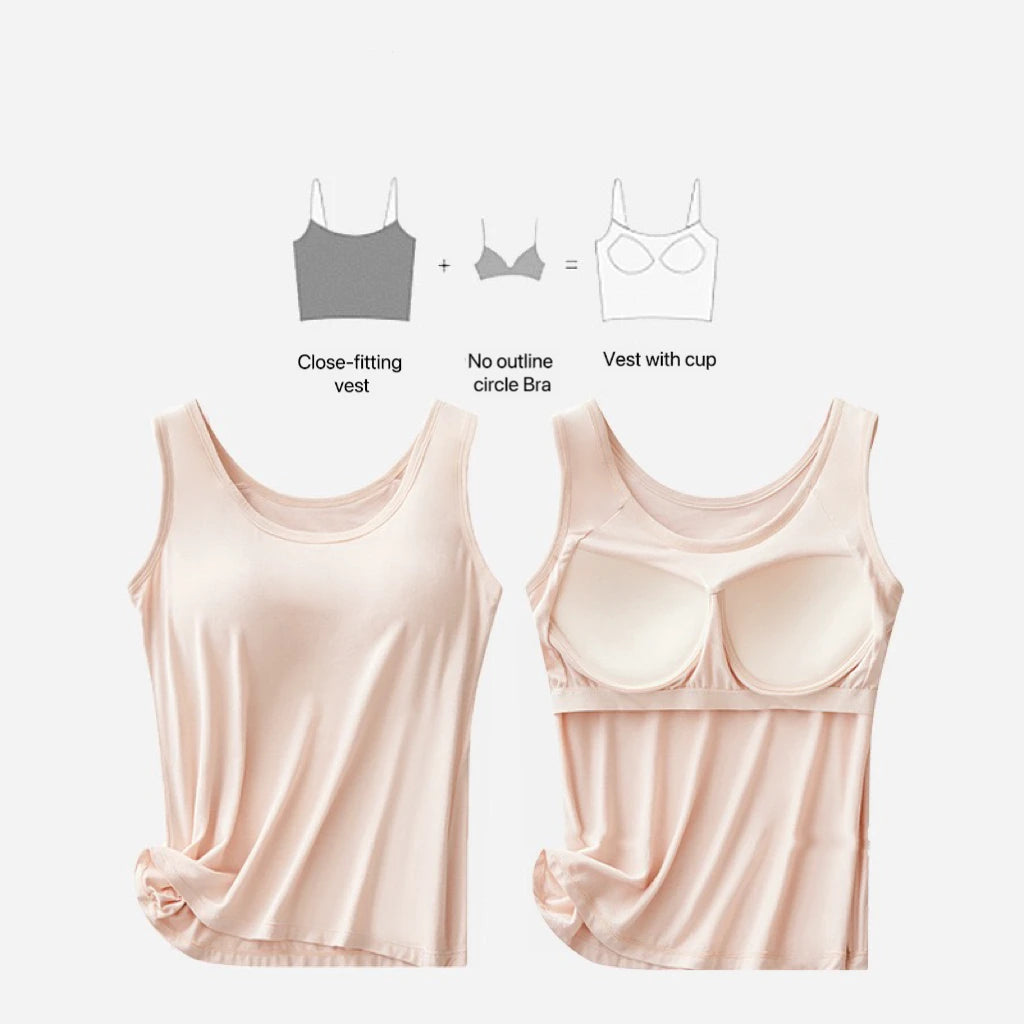 1pcs Women's Vest Tops Round Neck Vests Solid Color Padded Slim Fit Tank Tops Sexy Feminino Casual Tank Tops With Built In Bras