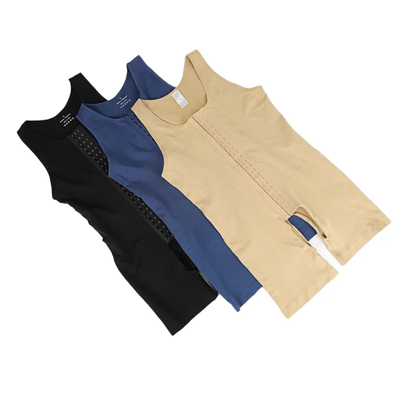 Slimbelle Mens Full Body Shaper Open Crotch Bodysuit Compression Shapewear Underwear Tummy Control Bodysuit Sleeveless Soft Vest