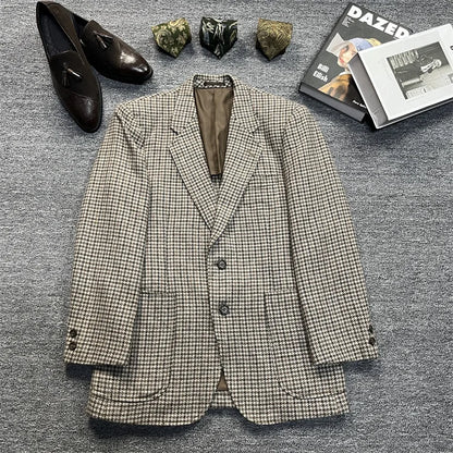 Vintage Unisex Woolen Suit Jacket Simple Casual Plaid Retro Style Warm Windproof Interview Commuting Business Casual Wear
