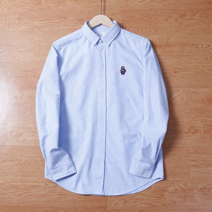 Spring Business Casual Long Sleeve Shirt Men's Cotton Oxford Cloth Embroidery Bear Pattern Inner Wear Trendy Brand Shirt