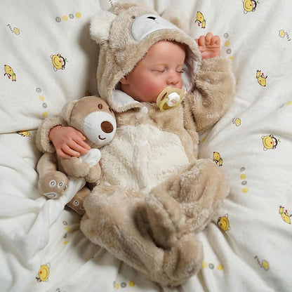 18-inch Rebirth Baby Doll 46cm Vinyl Realistic Sleep Newborn Dolls, Cute Bear Clothes, Children's Birthday Gift