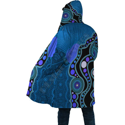 Aboriginal Art Blue Style Turtle Dreaming Paintings 3D Printed Hoodie Cloak Men Women Winter Fleece Wind Breaker Warm Cloak
