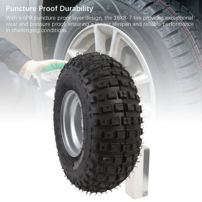 16X8-7 Tire with Rim Replacement 7 Inches Excellent Road Grip Puncture Proof Go Kart Tire for  Cart Garden Lawn Mower