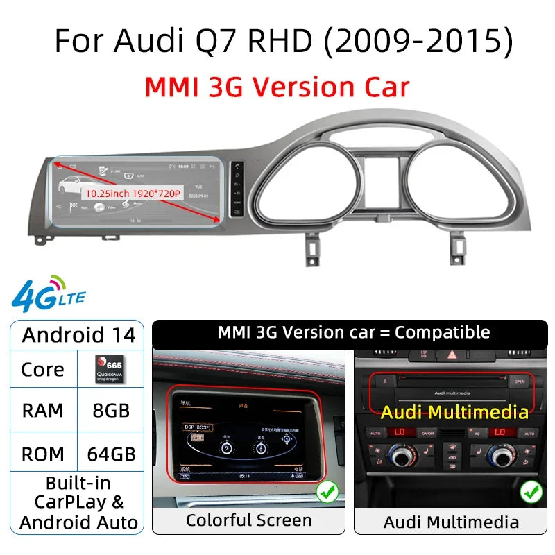 Android 14 Car Multimedia Player CarPlay For Audi Q7 4L RHD GPS Navigation Auto Radio Stereo DSP WIFI